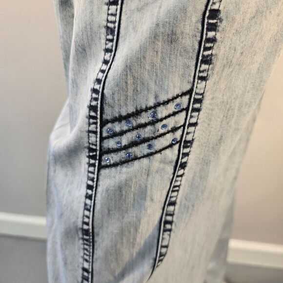 Duran Vintage 80s Acid Wash Pants Womens 28 x 31 Blue Chambray Beads Accents - Picture 7 of 13
